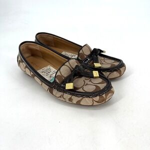 Coach Frida Signature Jacquard Loafers Flat Womens 7.5 Driver Brown Preppy‎ Y2K